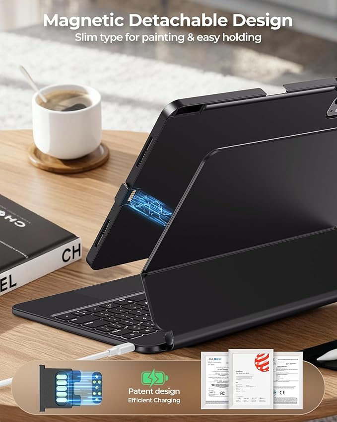 SIBEITU Keyboard Case for iPad Air 11 Inch M4/M3/M2 (2026/2025/2024) & iPad Pro 11” 2018-2022/Air 5th/4th Gen, Detachable Case with Contact Connector, Easy-Set Magnetic Stand, Backlit Keyboard, Black