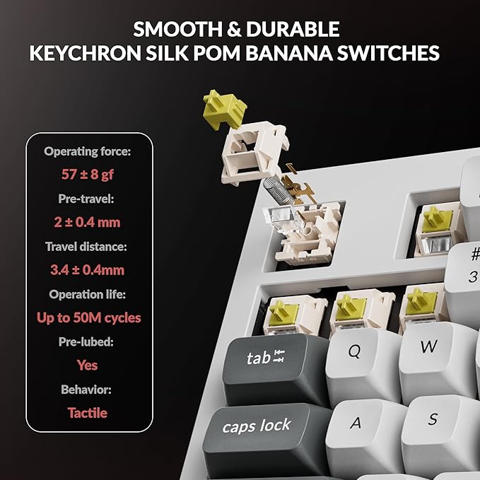 Keychron Q5 Ultra 8K Polling Rate Wireless Mechanical Keyboard 2.4 GHz & Bluetooth 660Hr Battery Aluminum ZMK Launcher with Hot-swappable Banana Switches PBT Keycaps for Mac Windows Linux - White