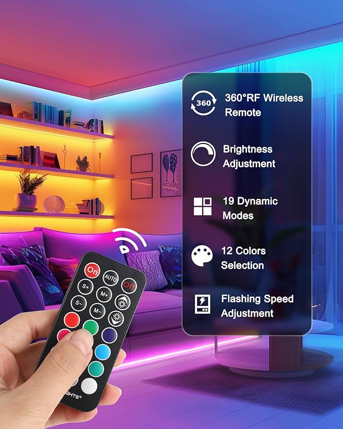 HitLights LED Strip Lights 3 Pre-Cut 12Inch/36Inch LED Light Strip Flexible Color Changing 5050 LED Accent Kit with RF Remote, Power Supply, and Connectors for TV, Home, DIY Decoration