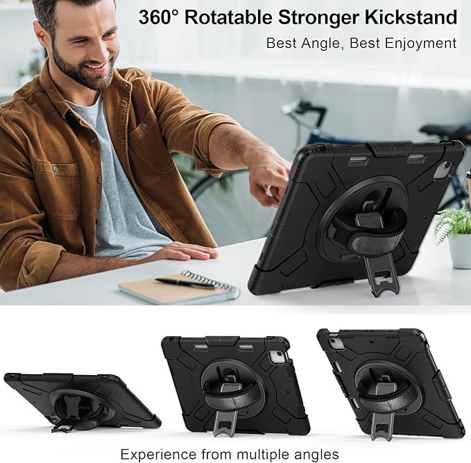 Case for iPad Air 13 Inch M4/M3/M2 (2026/2025/2024): Silicone Shockproof Case with Screen Protector - Stand - Handle - Shoulder Strap - Pen Holder- Black