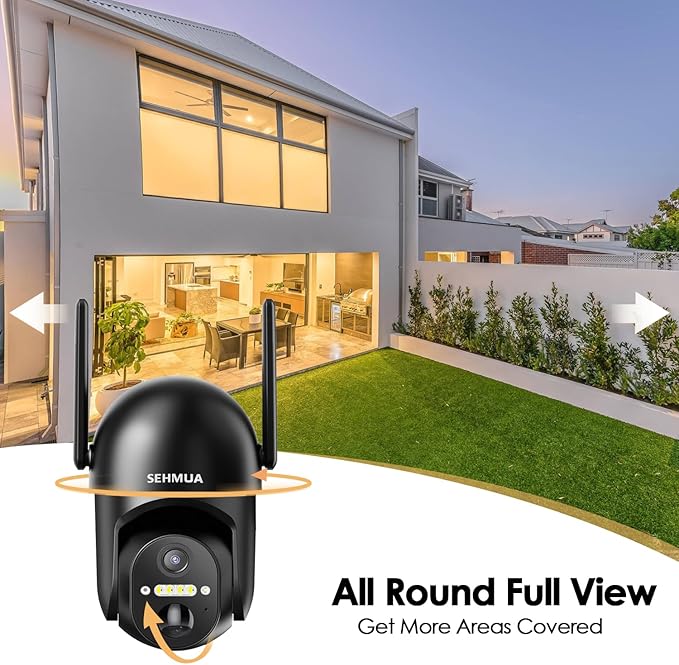 SEHMUA Solar Security Cameras Wireless Outdoor, 2K 360° View Battery Powered Outdoor Camera, WiFi Home Security with Spotlight Color Night Vision, PIR Sensor