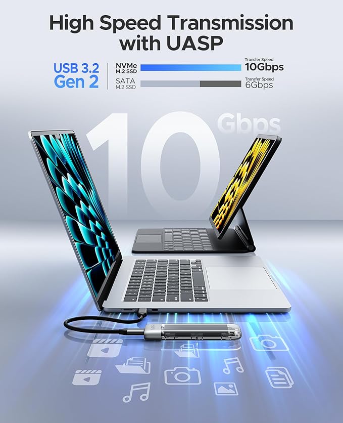 ORICO M.2 NVMe SATA SSD Enclosure, Tool-Free USB 3.2 Type-C 10Gbps to SSD Enclosure for SATA/NVMe M.2(M-Key/B+M-Key) SSD Support 2230/2242/2260/2280, Up to 4TB Max Capacity - TXM2M