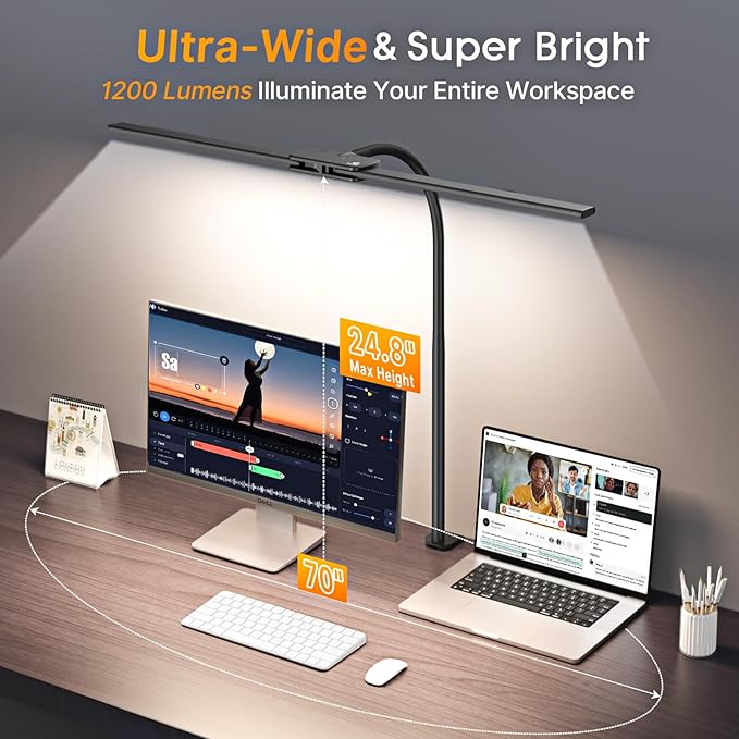 Syrinx LED Desk Lamp for Office Home, Dual Head Eye-Care Architect Table Lamp, Gesture/Wired Control, Flexible Neck, Bright Desk Light with Memory/Timer, 50 Lighting Modes for Study, Reading, Drafting