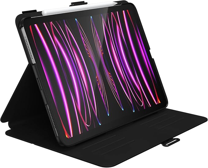 Speck Case for iPad Pro 4th Generation 11 Inch - Drop & Camera Protection, Slim Multi Range Stand, Apple Pencil Holder - Black/Black/White