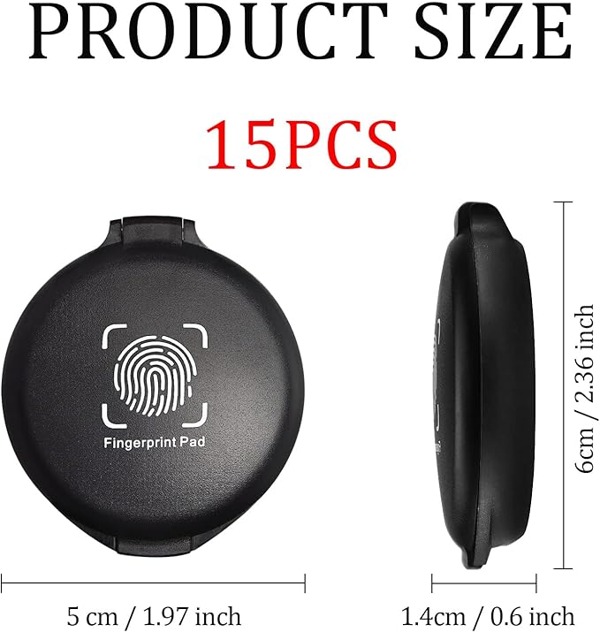 15PCS Black Fingerprint Ink Pads, Mini Portable Thumbprint Ink Pad for Notary Supplies Identification Security ID Fingerprint Cards Law Enforcement Fingerprint Kit Home Office Use