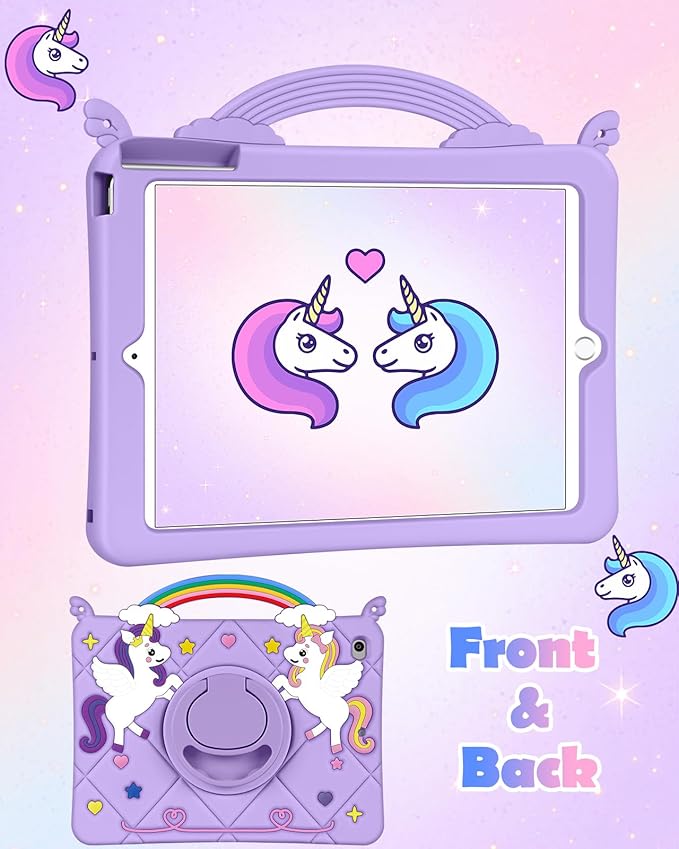 Uppuppy for iPad mini 4/5 Case 7.9 Inch - Cute Girls Kawaii Cover Girly 3D Cartoon Teen with Rotating Stand & Strap Purple Soft Silicone Cases for Apple for iPad mini 5th/4th Gen Cases 2019 2015