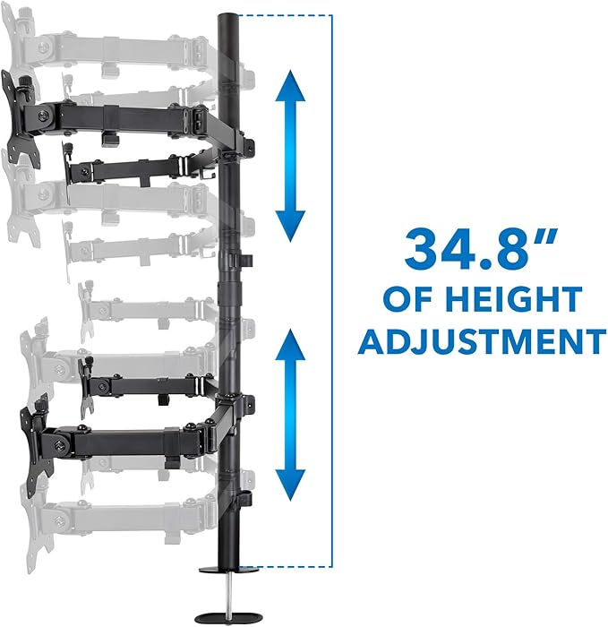 Mount-It! 4 Monitor Stand for Desk | Quad Monitor Desk Mount with Height Adjustable Pole | Fits Four 13–32 Inch Screens, VESA 75x75 & 100x100, Tilt Swivel Rotate, Clamp or Grommet Base