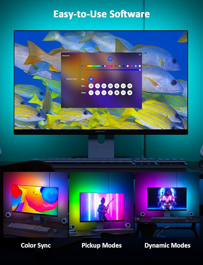 Monitor Backlight, Color Sync for 24-27 Inch Screen, USB Powered Ambient Lighting with Color Matching Software Compatible with Win10 and Above