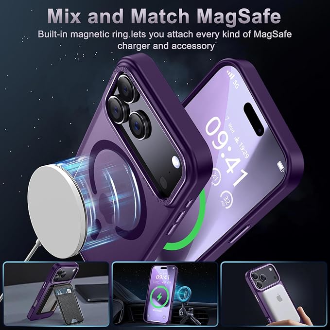 Newfuture Magnetic for iPhone 17 Pro Case [Compatible with Magsafe] [Military Grade Drop Protection] Translucent Matte Anti-Scratch Shockproof Protective Phone Cover 6.3 Inch, Deep Purple