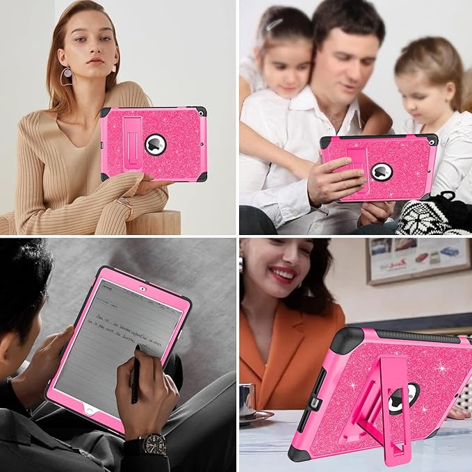 YINLAI Case for iPad 6th / 5th Generation, iPad 9.7 Case Glitter Women Hybrid Shockproof Protective Cover with Kickstand iPad 9.7-Inch iPad Air 2nd A1893/A1954/A1822/A1823, Hot Pink