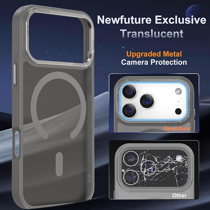 Newfuture Magnetic for iPhone 17 Pro Case [Compatible with Magsafe] [Military Grade Drop Protection] Translucent Matte Anti-Scratch Shockproof Protective Phone Cover 6.3 Inch, Titanium Gray