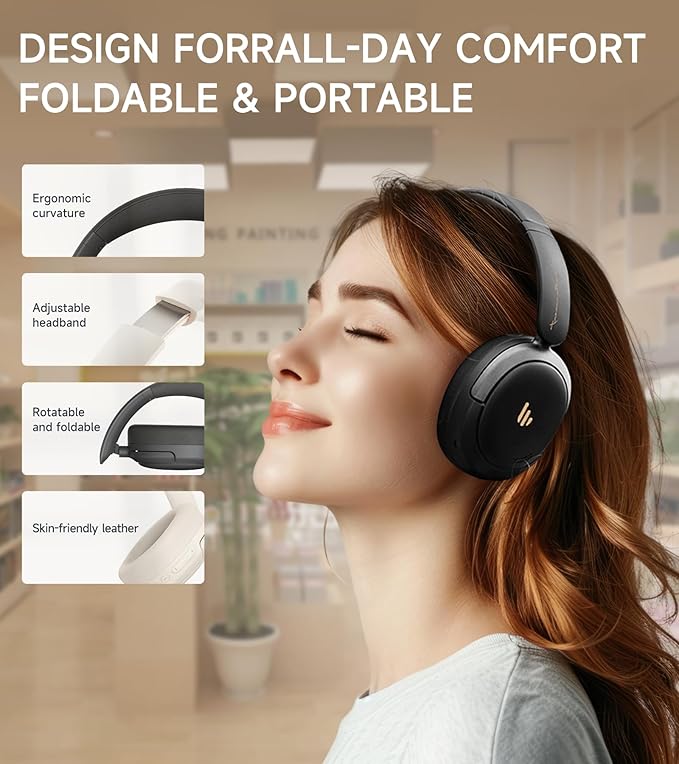 Atom Max Hybrid Active Noise Cancelling Over-Ear Headphones - Hi-Res Audio with Microphone, Volume Control, 45H Playtime, Fast Charging, Bluetooth 5.4, App Customization, Foldable Headset, Black