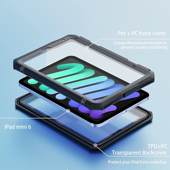 Waterproof Case Compatible with iPad mini 7&6 6th Generation 8.3 Inch, Full Body Heavy Duty Protection with Built-in Screen Protector, Pencil Holder, Strap, Shockproof Tablet Case