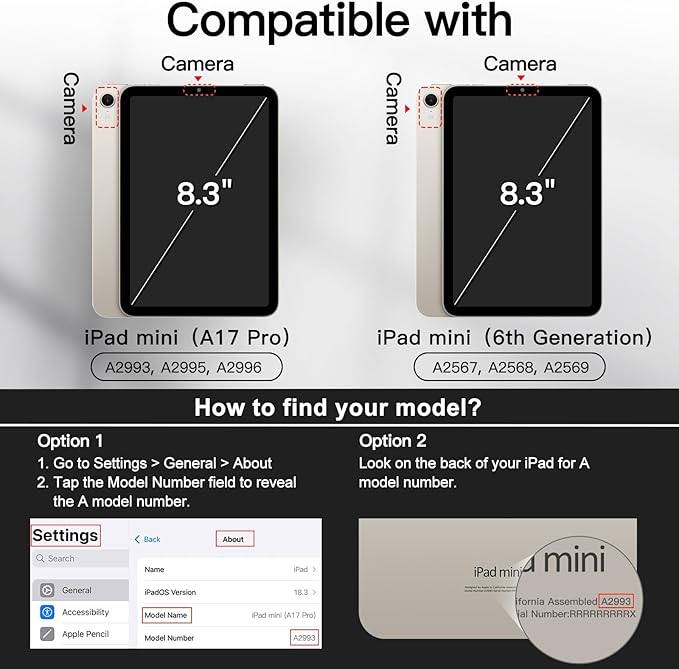 JETech Case for iPad mini (A17 Pro, 2024 Model, 7th) / Mini 6 (2021 Model, 6th) with Pencil Holder, Slim Folio Stand Protective Tablet Cover, Multi-Angle Viewing (Starlight)