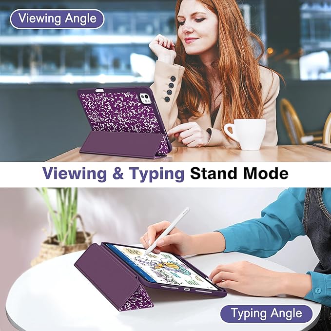 Fintie SlimShell Case for iPad Pro 11-inch (M5) 2025 / (M4) 2024 - [Built-in Pencil Holder] Soft Flexible TPU Protective Stand Back Cover, Composition Book Purple