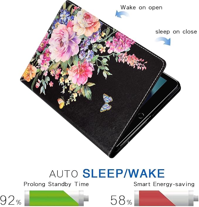 for iPad 9.7 Inch Case iPad 6th/5th Generation Case 2018 2017, PU Leather Folio Stand Cute Cover for iPad 9.7 inch/iPad Pro 9.7/iPad Air 2/iPad Air 1, Auto Sleep/Wake, Flowers