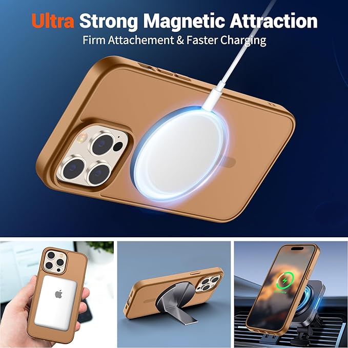 SUPFINE Magnetic for iPhone 14 Pro Case (Compatible with MagSafe) (Military Grade Drop Protection) Translucent Matte Shockproof Phone Cover,Brown