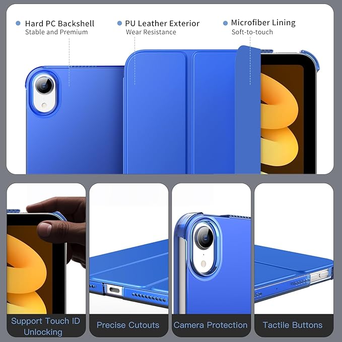 MoKo for iPad mini 7 (A17 Pro) Generation Case 2024, iPad mini 6 Case 2021, 8.3-inch Slim Lightweight Protective Hard Back PC Shell Stand Cover Support Touch ID, Auto Wake/Sleep, Cobalt Blue