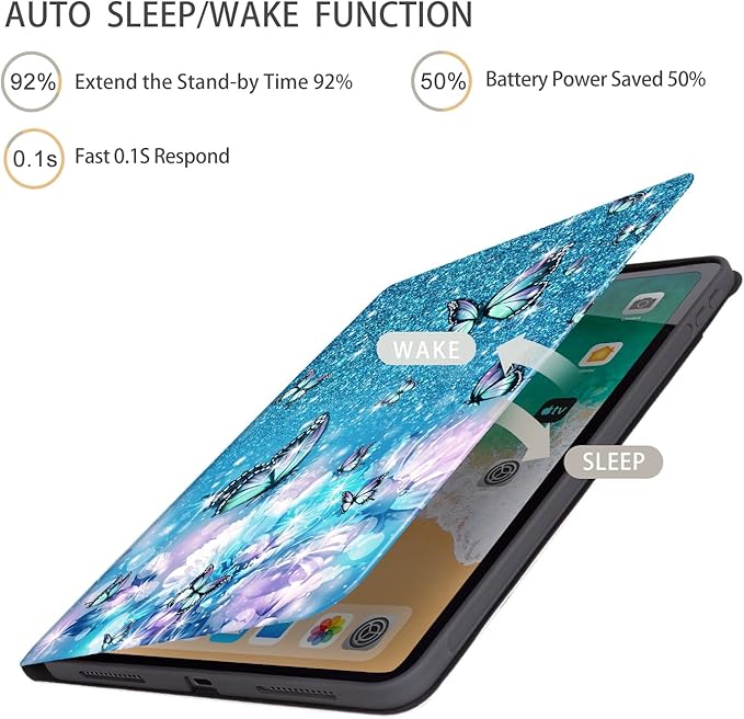 iPad Air 11-Inch Case (M4/M3/M2) 2026/2025/2024, Case for iPad Air 5th/4th Generation 10.9 Inch, case for ipad air 11-inch Multi-Angle Adjustable Stand Rubber Back Auto Wake/Sleep, Flower Butterfly