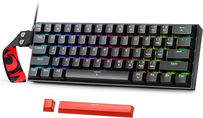 Redragon K617 HE Rapid Trigger Gaming Keyboard, 60% 61 Keys Wired Mechanical Keyboard w/Hyper-Fast Actuation, Dedicated Hall Effect Magnetic Switch, Actuation Point Adjustable, Strap Version