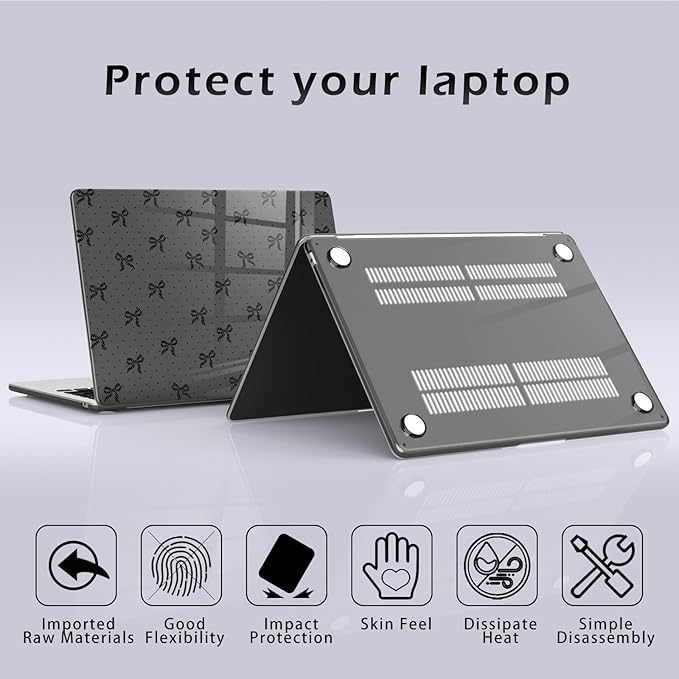 Compatible with MacBook Air 13 inch Case M1 A2337 A2179 A1932 2022 2021 2020 2019 Release, Cute Polka Dot Black Bow Protective Hard Shell Clear Black Cover for MacBook Air 13.3 inch