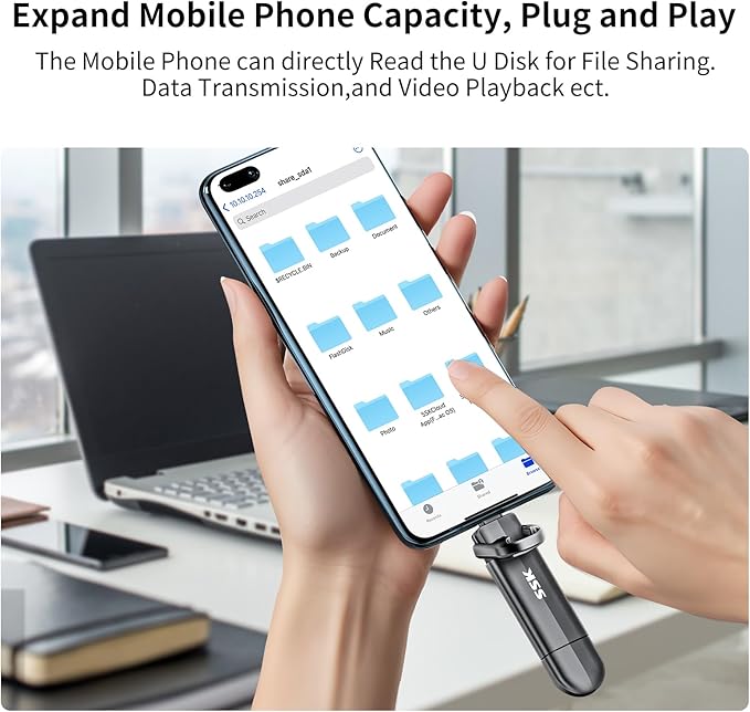 SSK 2TB Dual USB C Flash Drive, 2-in-1 Type C+USB A 3.2 Gen2 External Solid State Thumb Drive,Speed Up to 550MB/s Memory Stick Data Storage for iPhone 15/16/17/Android Phone/Tablet/MacBook/Windows