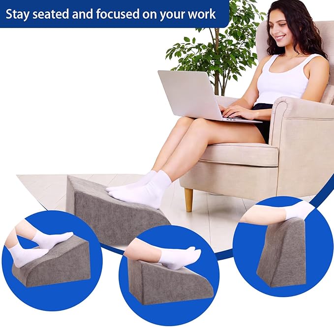 Foot Rest for Under Desk at Work, Ergonomic Under Desk Footrest with Washable Cover for Office, Home & Gaming Leg Elevation Pillow Dark Gray