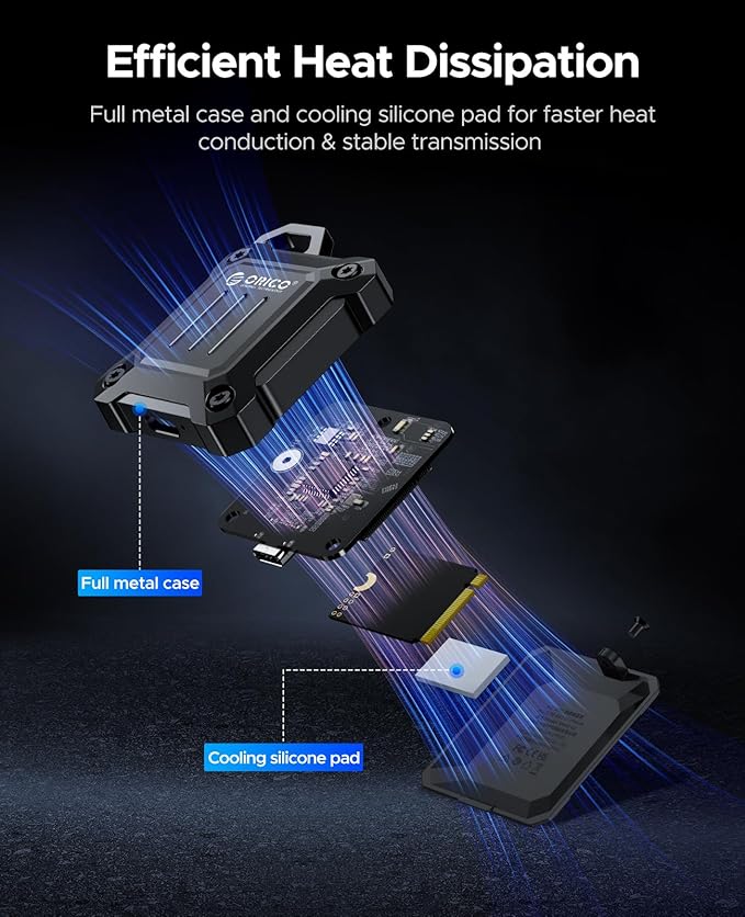 ORICO Full Metal M.2 NVMe 2230 SSD Enclosure, USB C 3.2 Gen2 Type-C 10Gbps to NVMe PCIe Adapter, Compatible with iPhone 17/16/15 Pro/Pro Max 4K ProRes Recording - XAM2
