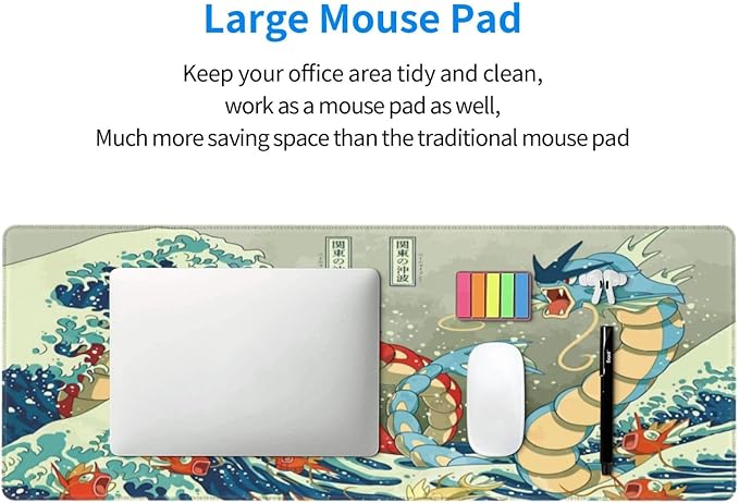 Large Gaming Mouse Pad,Japanese Ukiyoe Anime Dragon Mousepad,Stitched Edges,Non-Slip Rubber Base,Long Extended Desk Mouse Mat(31.5"x12")