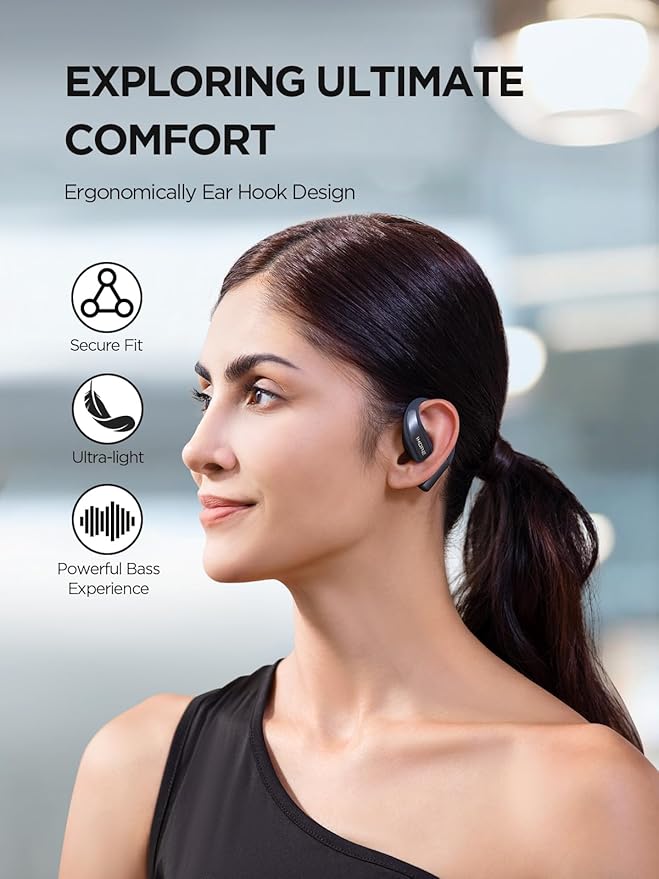 1MORE S70 Open Ear Earbuds Wireless Bluetooth, 40H Battery IPX5 Waterproof, Comfortable Lightweight Headphones for Running Gym Sports, App Control, Clear Calls, Black