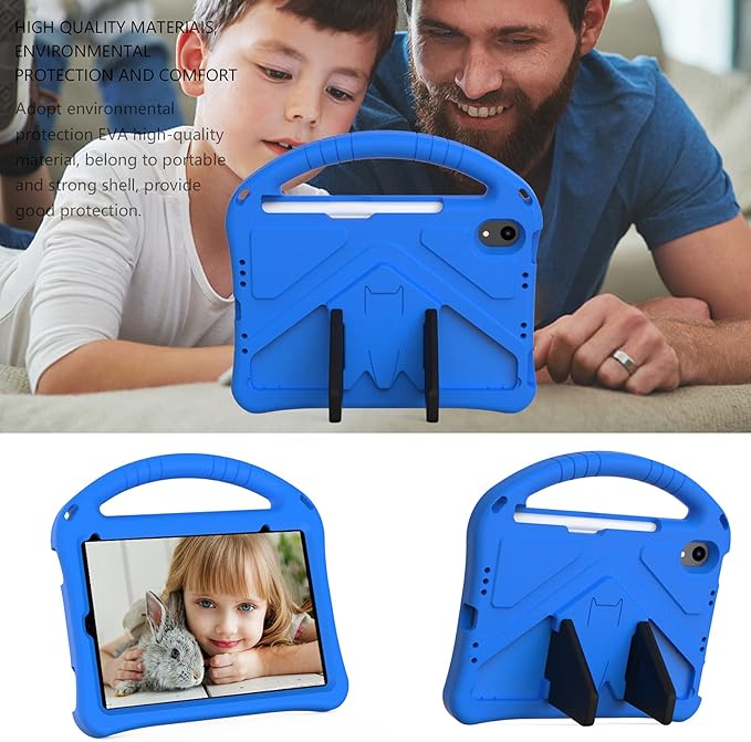 Kids Case for Apple iPad mini 7 2024/ iPad mini 6 2021 8.3", EVA Durable Shockproof Handle Kickstand Lightweight Kids Friendly Cover Case with Shoulder Strap, Blue