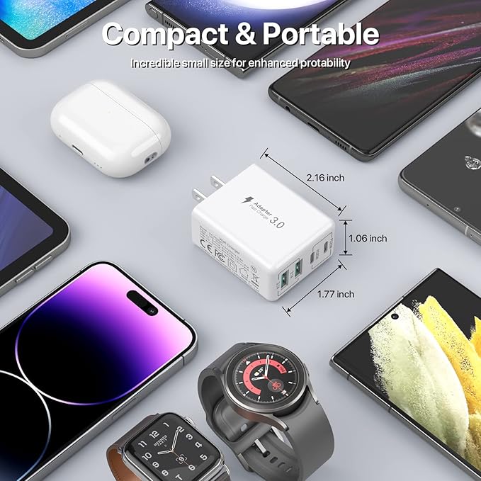 SCCVEE USB C Wall Charger, 40W 4-Port USB C Charger Block, Fast Charging Block Dual Port PD+QC Wall Plug Multiport Type C for iPhone 16/1514/13/12/11/Pro Max/XS/XR/8/7, iPad, Samsung Phone, Tablet