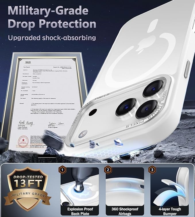 Newfuture Magnetic for iPhone 17 Pro Case [Compatible with Magsafe] [Military Grade Drop Protection] Translucent Matte Anti-Scratch Shockproof Protective Phone Cover 6.3 Inch, Frosted White