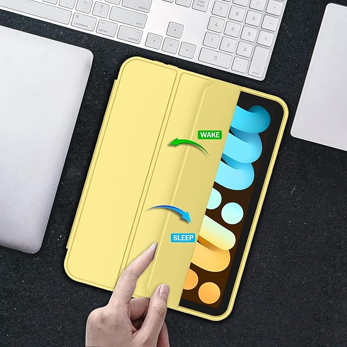 iMieet iPad mini 7 Case 2024 (A17 Pro), iPad mini 6 Case (8.3-Inch,2021 Model), iPad mini 7th/6th Generation Case with Pencil Holder, Trifold Stand Smart Case with Soft TPU Back,Yellow