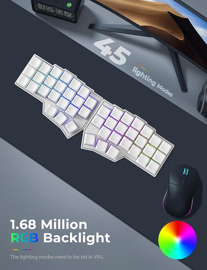 YIVU Corne LP Low Profile Split Ergonomic Keyboard, 40% Ortholinear Hot-Swappable Mechanical Keyboard with RGB Backlight, Vial Programmable for Programmers and Typists