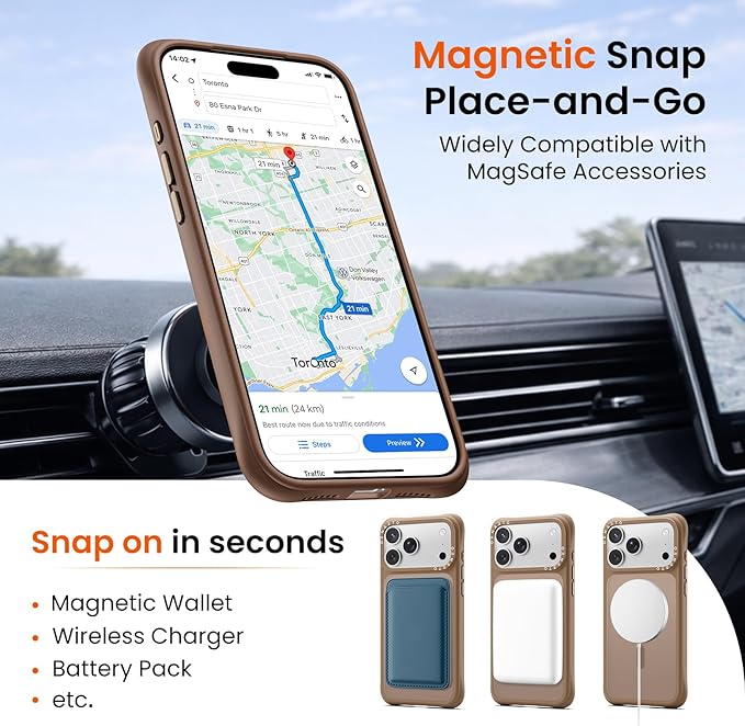 ORNARTO Magnetic for iPhone 17 Pro Max Case, 20FT Military-Grade Drop Protection, Compatible with MagSafe, Slim Shockproof Translucent Matte Phone Case for iPhone 17 Pro Max 6.9", Brown