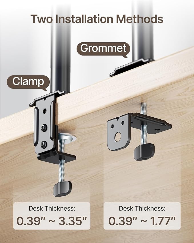 monTEK Dual Monitor Stand for 17"–32” Computer, Adjustable Height Stable Monitor Mount Fit up to 32 inch Screen, Hold up to 22lbs Weight, C-Clamp and Grommet, VESA 75x75mm/100x100mm