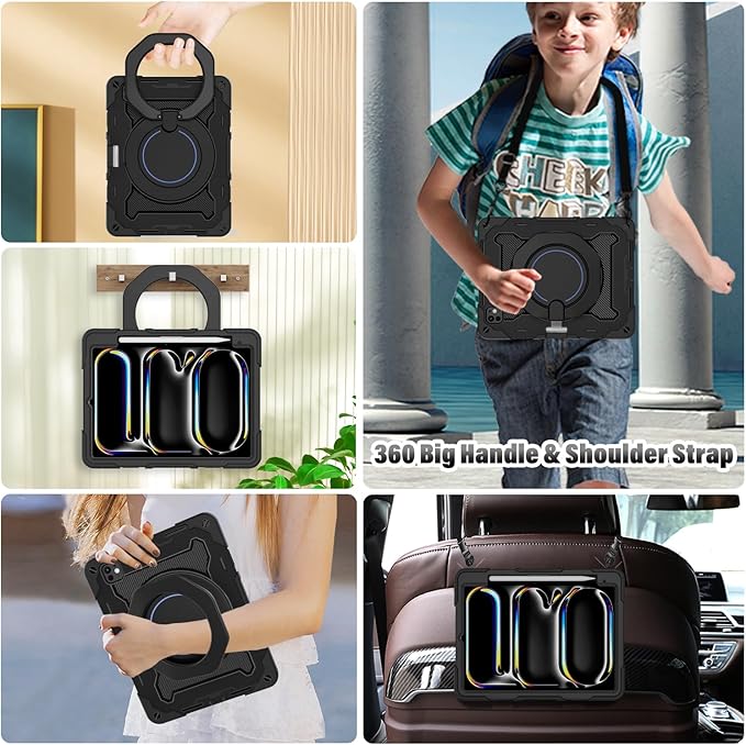 ROISKIN for iPad Pro 11 inch Case (M5/M4 (2025/2024)), Pro 11'' 6th/5th Gen -with HD Screen Protector, 360 Kickstand/Handle, Shoulder Strap, Pen Holder, Heavy Duty Military Grade - Kids Friendly