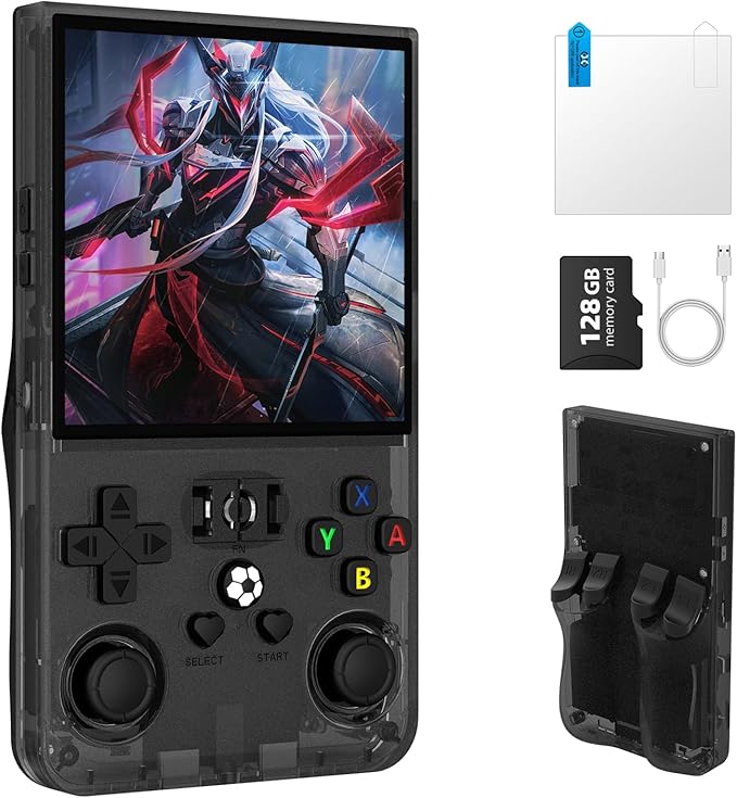 R36MAX Retro Handheld Gaming Console, Built-in 22,000+ Classic Games, Open Source Linux System, Portable Game Emulator Console, 4.0-Inch 4K HD IPS Screen Video Player, 4000mAh Battery (Black 128GB)