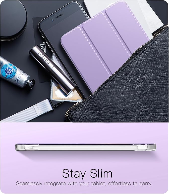 TiMOVO Case for iPad mini 7 A17 Pro 8.3-inch 2024, iPad mini 6th Generation Case, Slim Translucent Hard Back Folio Cover Support Touch ID & Apple Pencil Charging, Auto Wake/Sleep - Taro Purple