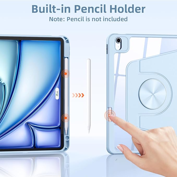 Wenlaty for iPad Air 11 inch Case (M4/M3/M2) & Air 5th/4th Gen Case 10.9 inch, for iPad Pro 11 inch 4/3/2/1 Gen,360° Rotating Cover,Detachable Magnetic Back,Pencil Holder, Auto Sleep/Wake,Sky Blue