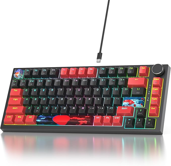 75% Mechanical Gaming Keyboard - Wired Gasket Mount TKL Hot Swappable RGB Backlit Knob for PC Laptop Windows Gamer (Red Black)