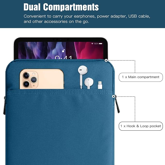 TiMOVO 9-11" Tablet Sleeve Bag for iPad 11-inch A16 2025, iPad 10.9"/10.2"| Air 11 Inch/5th/4th Gen. 10.9", Galaxy Tab A9+/A11Plus 11", Protective Bag Fit Smart Keyboard, Peacock