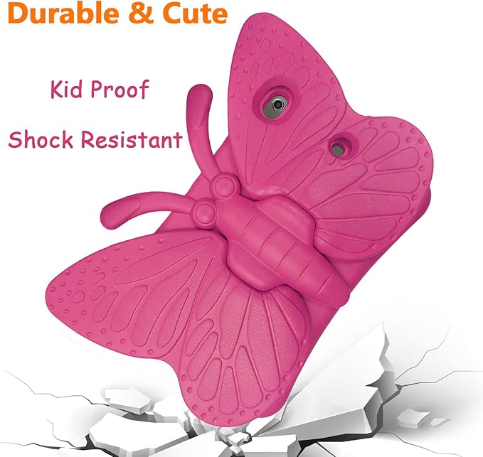 iPad 9th 8th 7th Generation Case Kids Girls, Cute Butterfly Shockproof EVA Foam Super Protection Stand Cover for iPad 2021 2020 2019 10.2" and iPad Air 3 Pro 10.5" - Rose