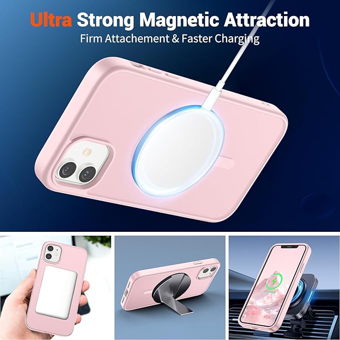 SUPFINE Magnetic for iPhone 11 Phone Case (Compatible with MagSafe) (Military Grade Drop Protection) Translucent Matte Shockproof Phone Cover,Light Pink