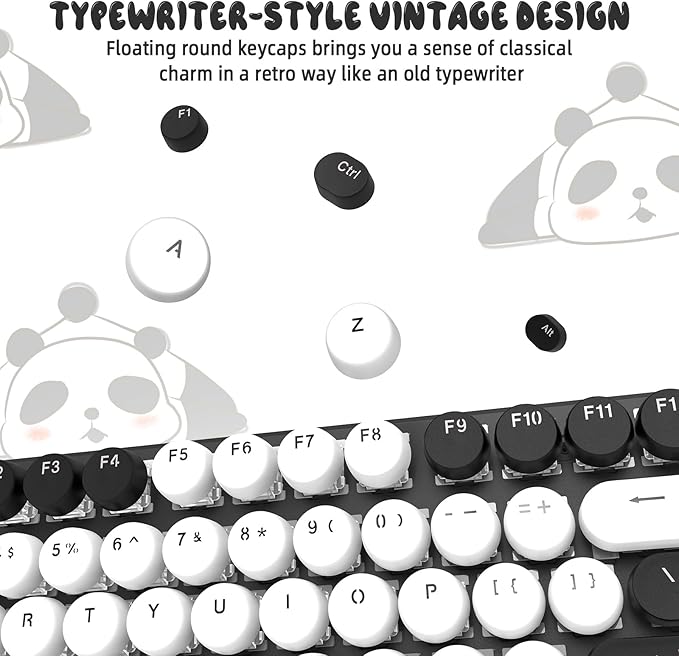Typewriter Style Retro Wired Mechanical Gaming Keyboard,Vintage Steampunk Keyboard with Rainbow Backlit,104-Key Red Switch Cute Keyboard with Number Pad,Round Keycaps Computer Keyboard for Win/Mac