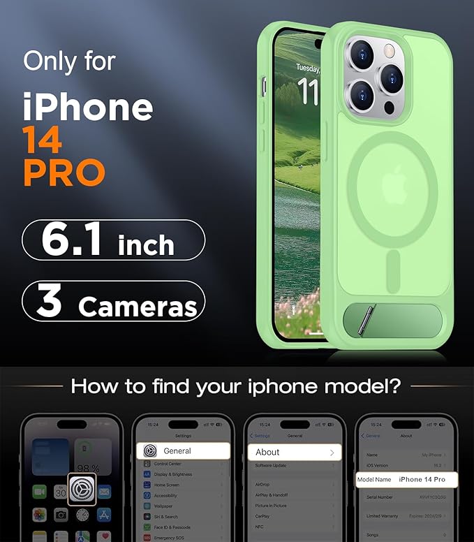 Magnetic Compatible with iPhone 14 Pro Case, [Built-in Invisible Kickstand][Compatible with MagSafe] [Military Grade Shockproof] Slim Translucent Matte Phone Case for iPhone 14 Pro 6.1"