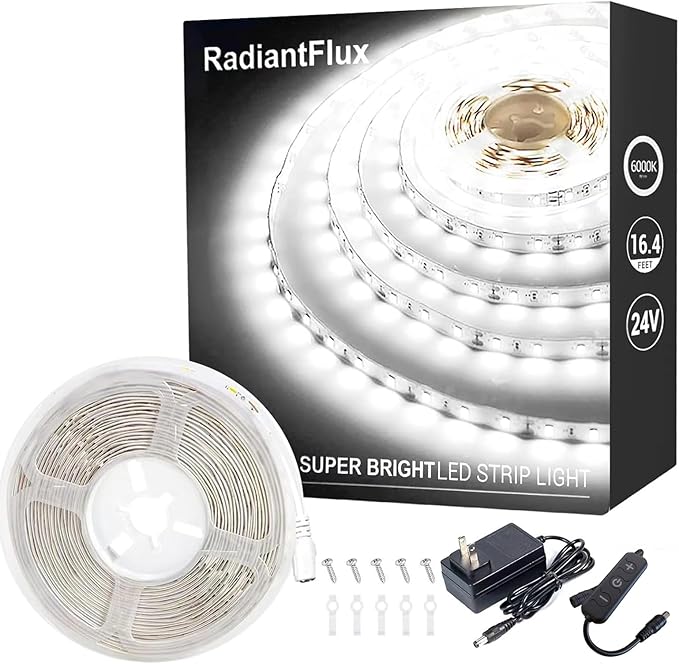 White Led Strip Lights for Bedroom Small Dimmable LED Lights Strip 16.4ft Super Bright Flexible LED Tape Lights Rope Light for for Room Home Decor Luces Leds for Living Room Kitchen Vanity Mirror