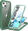 Miracase for iPhone 13 Case 6.1'', [Bubble Free] Full-Body Bumper Phone case with Built-in Full Glass Screen,No Gap,Compatible with MagSafe,Green