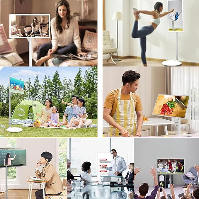 4K Smart Portable TV On Wheels, Touch Screen Monitor with 4K HD Display, Android 13 OS, Full Swivel Rotation, Dual Speakers & Wireless Connectivity for Home/Office/Travel 21.5in-4G64G
